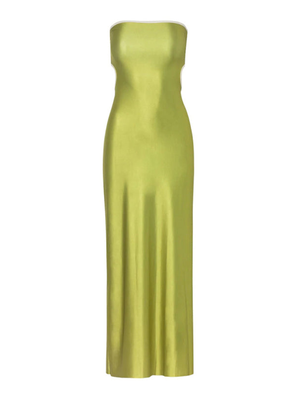 Backless hollow strapless long dress with hip covering kakaclo