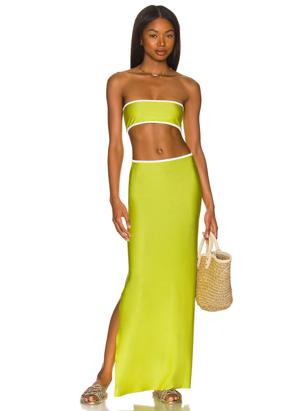 Backless hollow strapless long dress with hip covering kakaclo