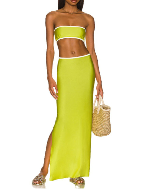Backless hollow strapless long dress with hip covering kakaclo