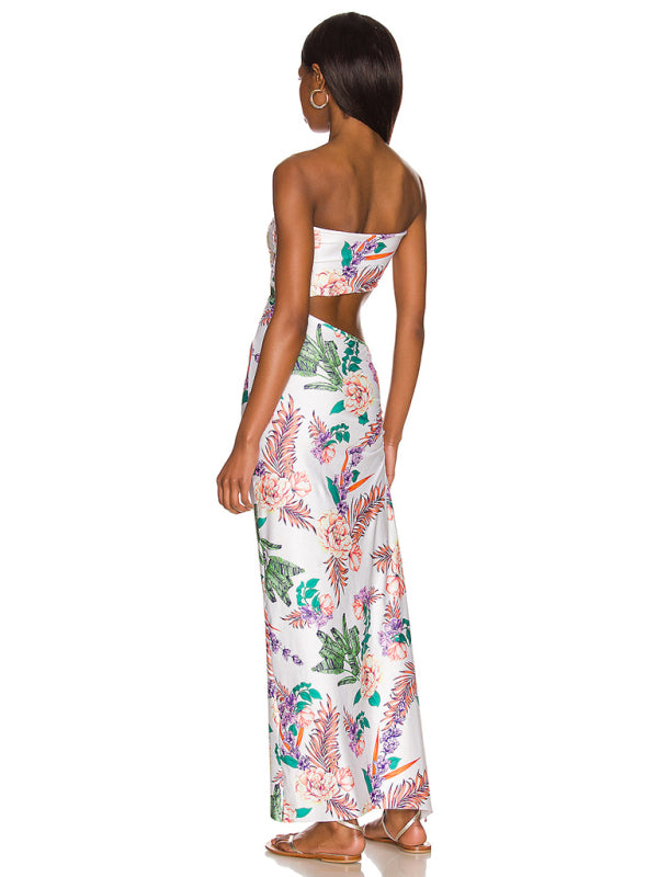Blue Zone Planet | Backless hollow strapless long dress with hip covering BLUE ZONE PLANET