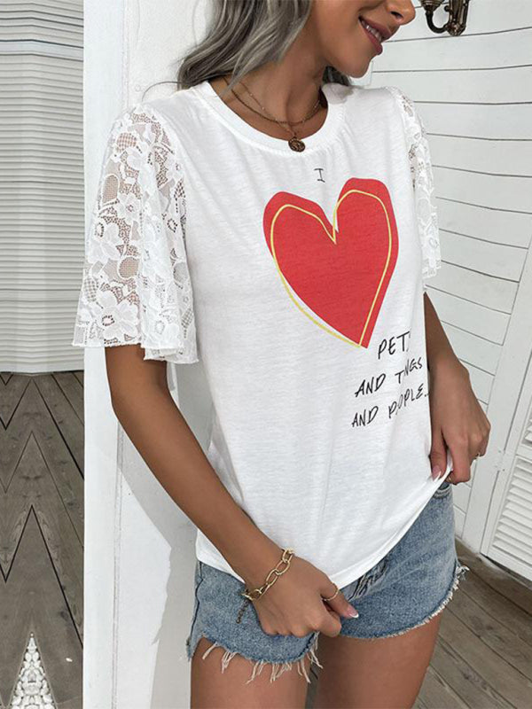 Blue Zone Planet | New Fashion Women's Valentine's Day Clothing Printed Short Sleeve T-Shirt kakaclo
