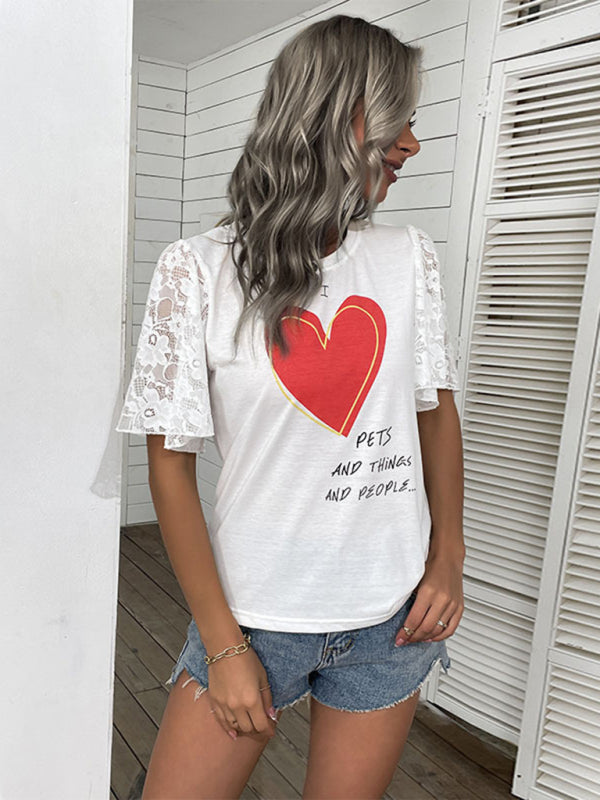 Blue Zone Planet | New Fashion Women's Valentine's Day Clothing Printed Short Sleeve T-Shirt kakaclo