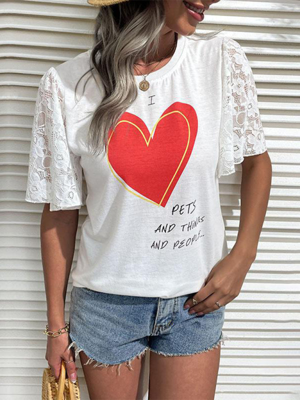 Blue Zone Planet | New Fashion Women's Valentine's Day Clothing Printed Short Sleeve T-Shirt kakaclo
