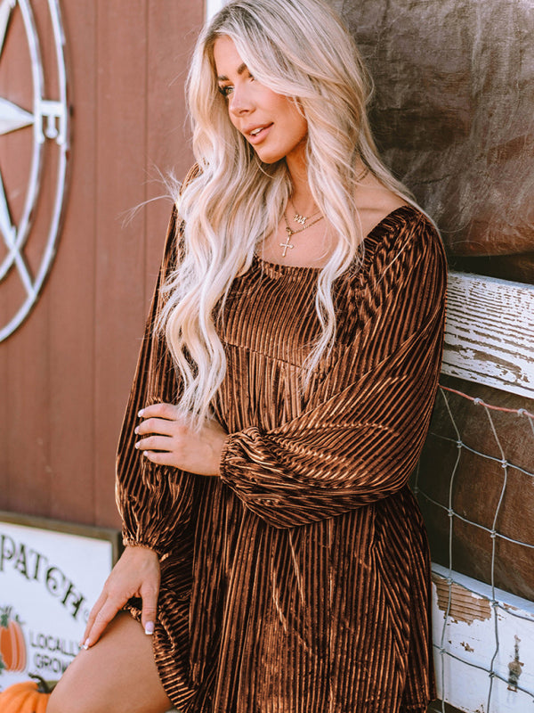 Women's velvet elegant loose long sleeve dress kakaclo
