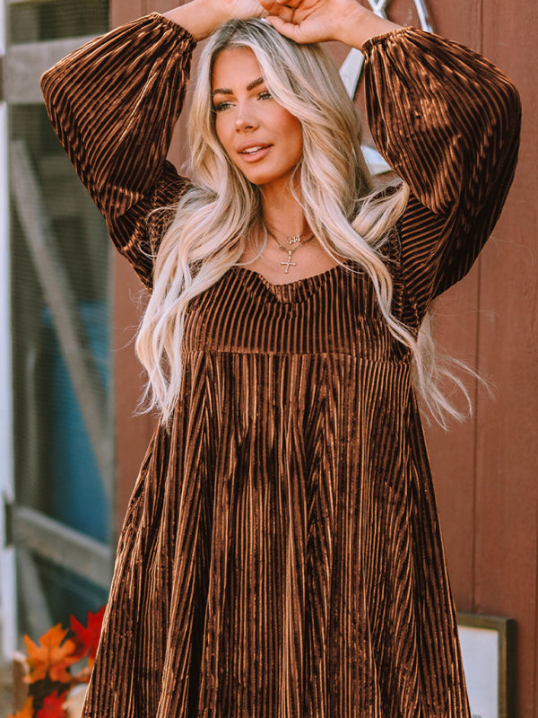 Women's velvet elegant loose long sleeve dress kakaclo