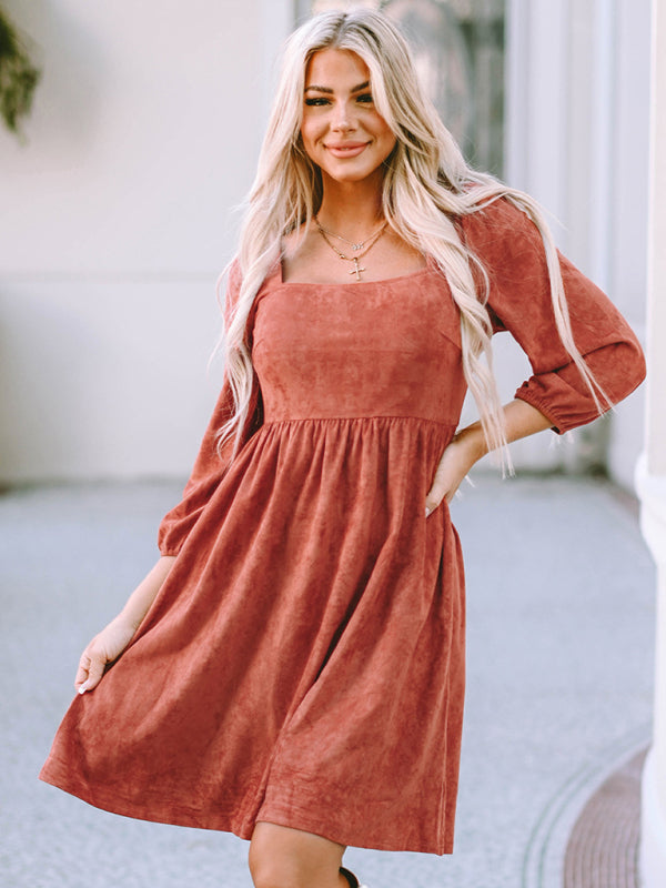 high-waisted loose long-sleeved A-hem dress kakaclo