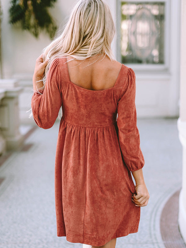 high-waisted loose long-sleeved A-hem dress kakaclo