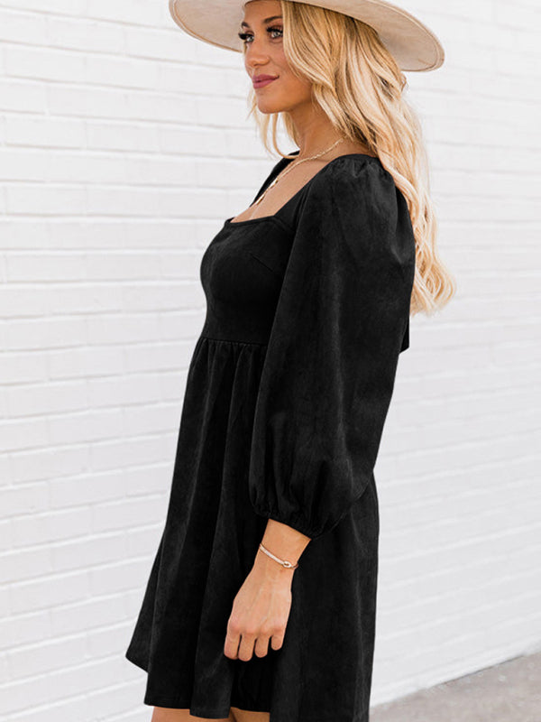 high-waisted loose long-sleeved A-hem dress kakaclo
