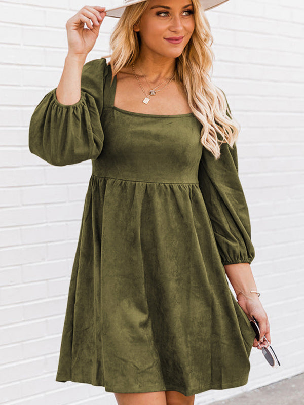 high-waisted loose long-sleeved A-hem dress kakaclo