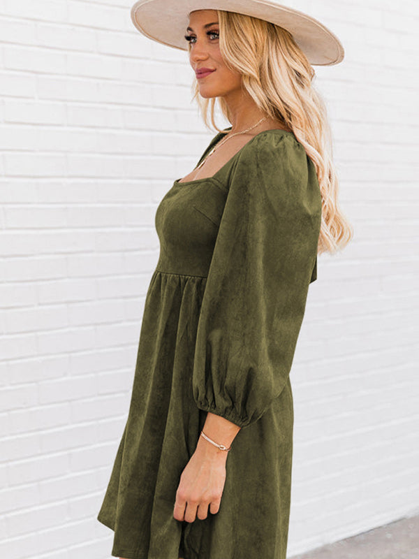 high-waisted loose long-sleeved A-hem dress kakaclo