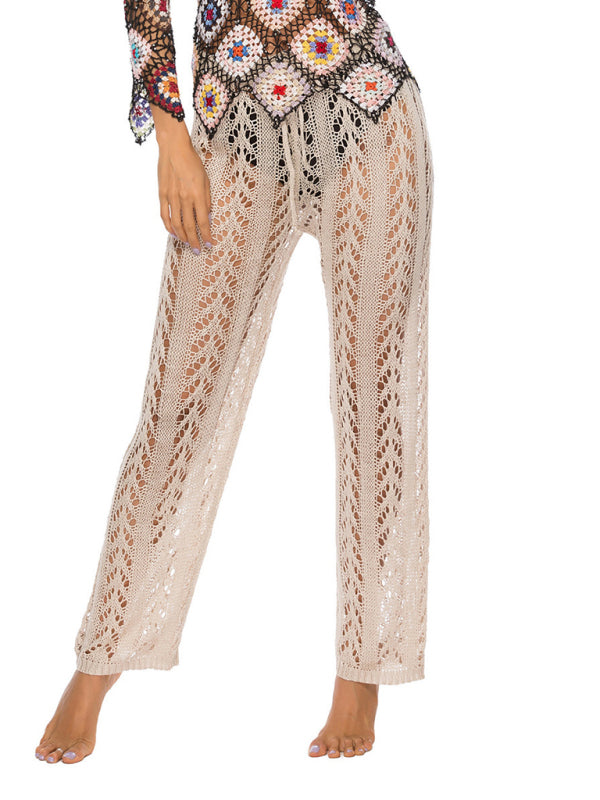 Sexy hollow loose wide leg holiday style beach trousers kakaclo