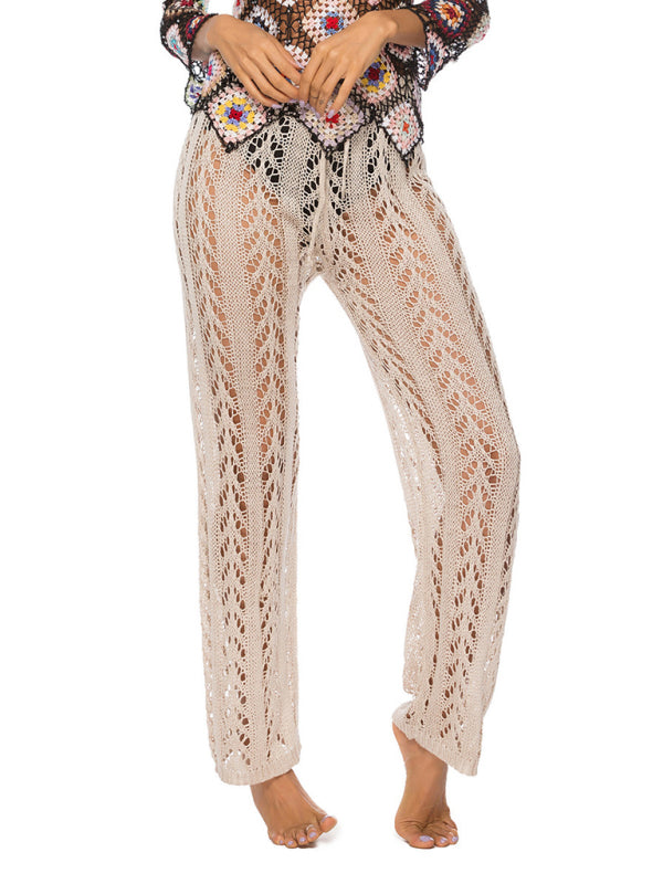 Sexy hollow loose wide leg holiday style beach trousers kakaclo