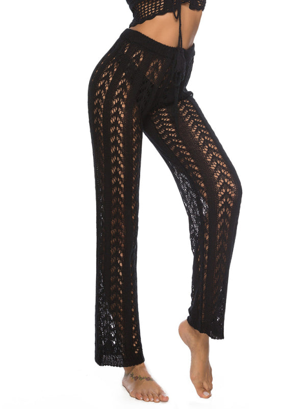 Sexy hollow loose wide leg holiday style beach trousers kakaclo