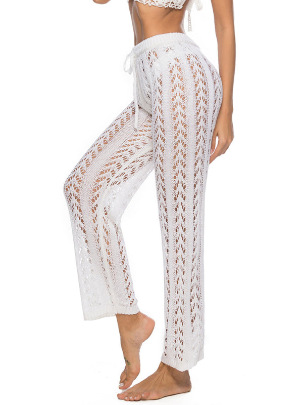 Sexy hollow loose wide leg holiday style beach trousers kakaclo