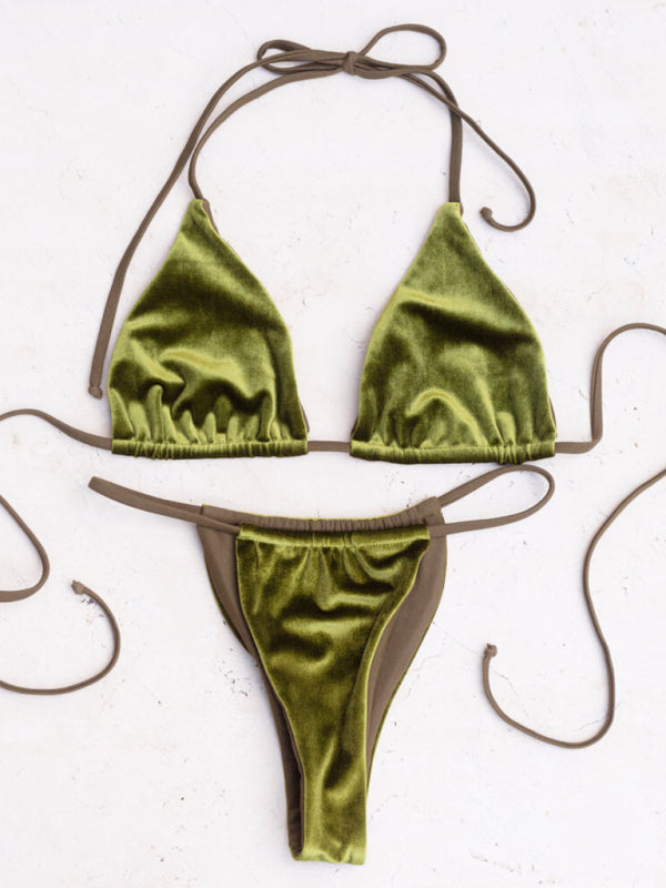 Blue Zone Planet | bikini gold velvet solid color swimsuit BLUE ZONE PLANET