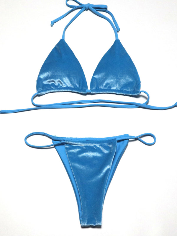 Blue Zone Planet | bikini gold velvet solid color swimsuit BLUE ZONE PLANET