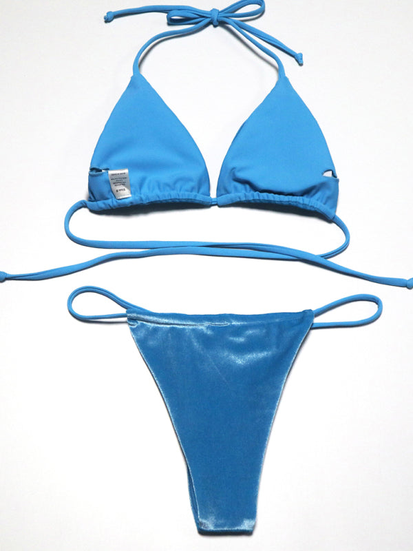 Blue Zone Planet | bikini gold velvet solid color swimsuit BLUE ZONE PLANET