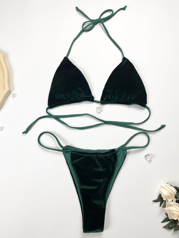 Blue Zone Planet | bikini gold velvet solid color swimsuit BLUE ZONE PLANET