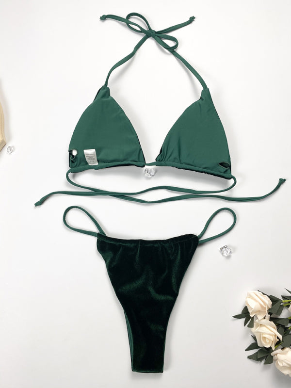 Blue Zone Planet | bikini gold velvet solid color swimsuit BLUE ZONE PLANET