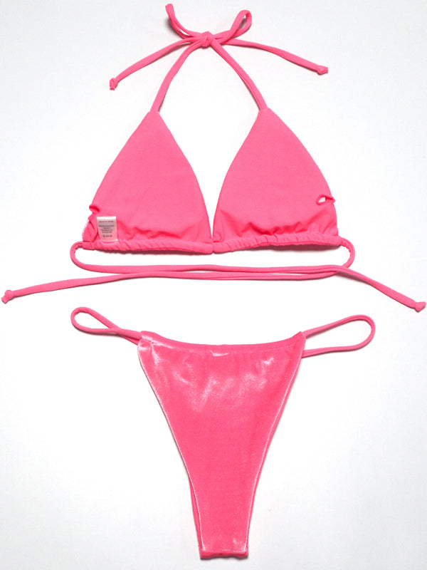 Blue Zone Planet |  bikini gold velvet solid color swimsuit BLUE ZONE PLANET