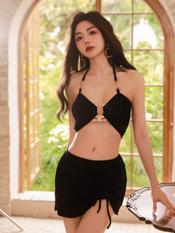 Alexis' Gold Velvet Three-Piece Beach Bikini Blue Zone Planet