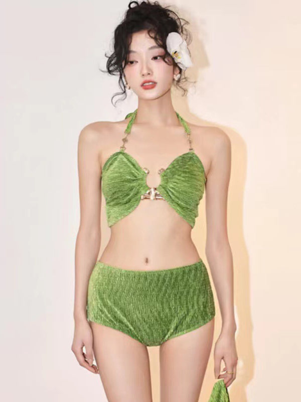 Alexis' Gold Velvet Three-Piece Beach Bikini Blue Zone Planet