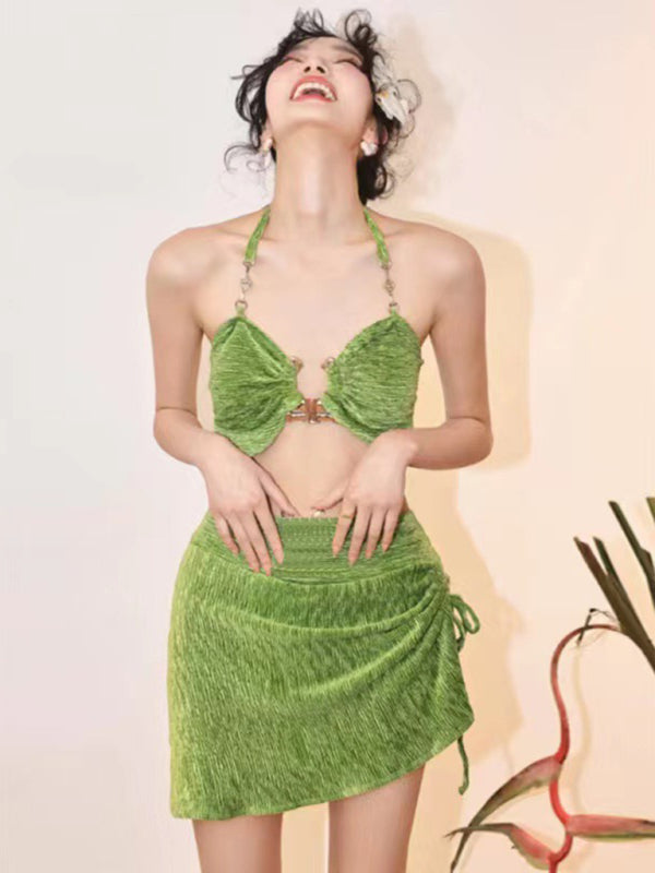 Alexis' Gold Velvet Three-Piece Beach Bikini Blue Zone Planet