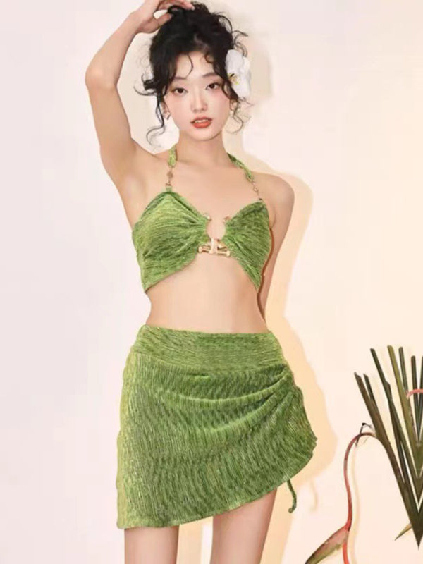 Alexis' Gold Velvet Three-Piece Beach Bikini Blue Zone Planet