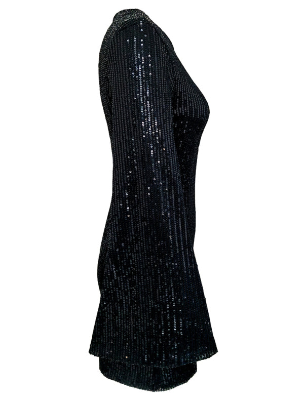 Blue Zone Planet | Women's sequin bell sleeve fashionable casual shiny dress kakaclo