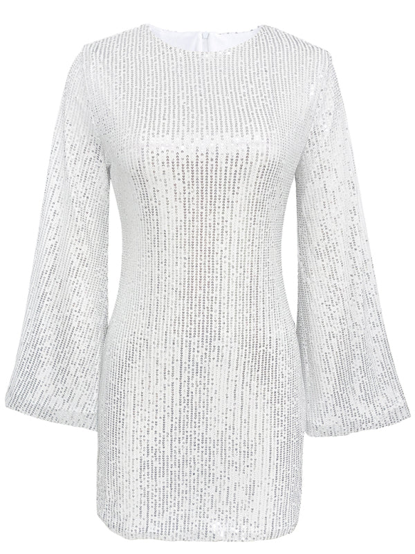 Blue Zone Planet | Women's sequin bell sleeve fashionable casual shiny dress kakaclo