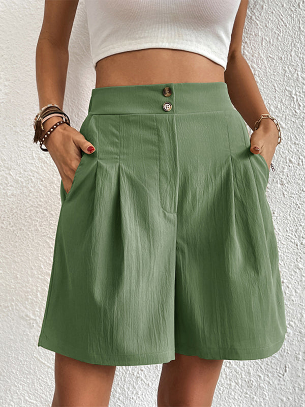 Women's high-waisted loose 2-button shorts kakaclo