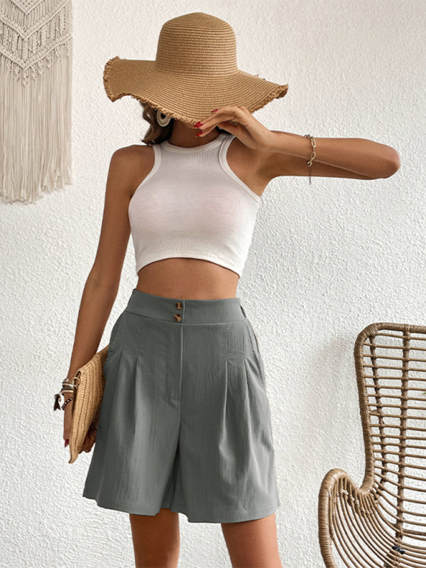 Women's high-waisted loose 2-button shorts kakaclo