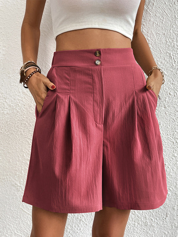 Women's high-waisted loose 2-button shorts kakaclo