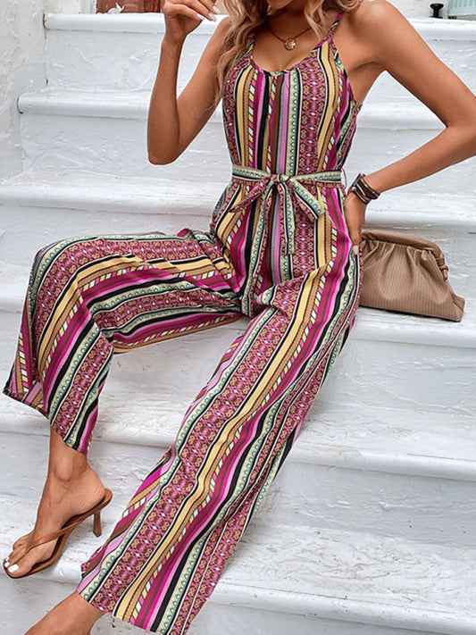 elegant holiday bohemian spaghetti strap jumpsuit BLUE ZONE PLANET