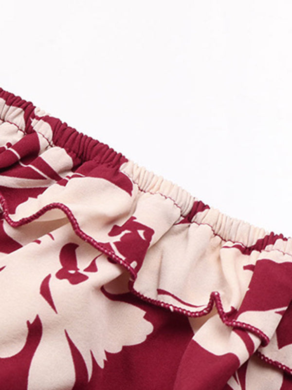 Women's new tube top printed tight red jumpsuit kakaclo