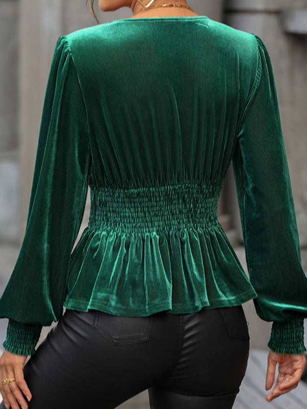 long-sleeved velvet top kakaclo