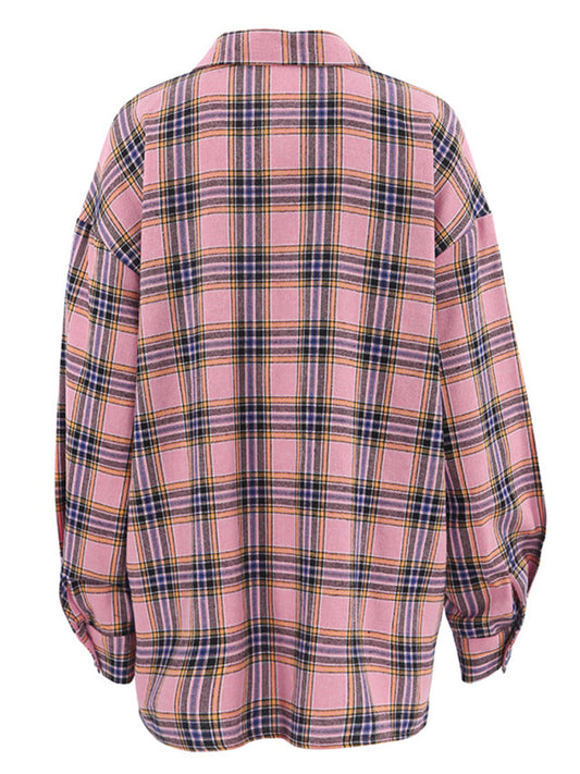 Blue Zone Planet |  Women's new retro classic plaid lapel long-sleeved shirt kakaclo