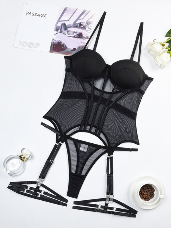 style comfortable mesh breathable body shaping split suit steel ring gathered with leg loops kakaclo
