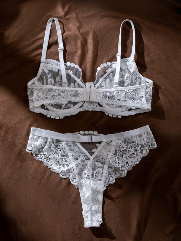 New erotic lingerie flower embroidery sexy see-through two-piece suit kakaclo