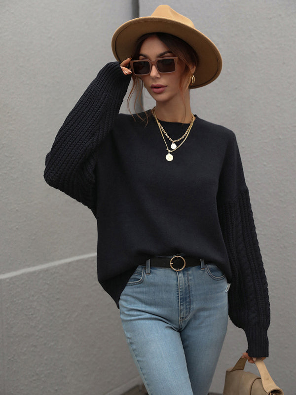 Blue Zone Planet | Long Sleeve Thick Knitted Round Neck Twist Rope Top Sweater BLUE ZONE PLANET