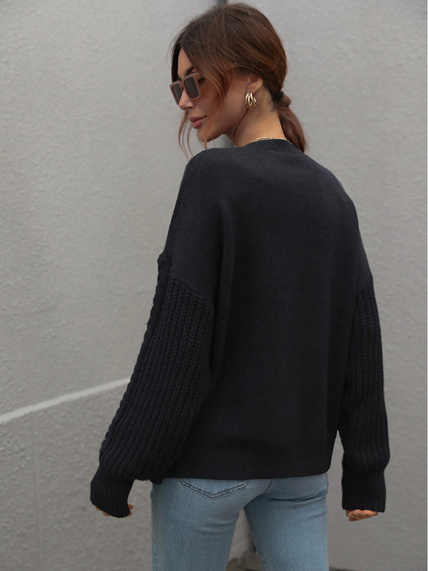 Blue Zone Planet | Long Sleeve Thick Knitted Round Neck Twist Rope Top Sweater BLUE ZONE PLANET
