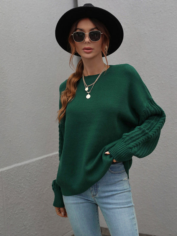 Blue Zone Planet | Long Sleeve Thick Knitted Round Neck Twist Rope Top Sweater BLUE ZONE PLANET