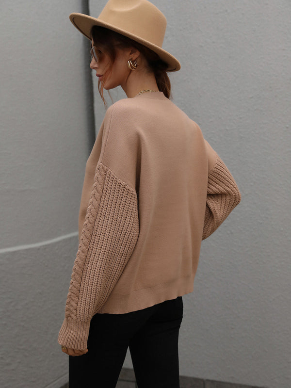 Blue Zone Planet | Long Sleeve Thick Knitted Round Neck Twist Rope Top Sweater BLUE ZONE PLANET