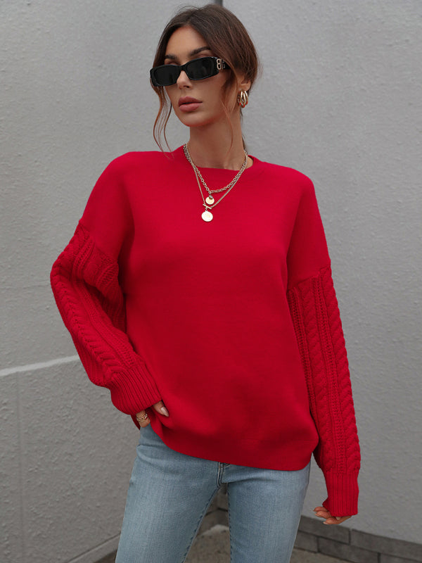 Blue Zone Planet | Long Sleeve Thick Knitted Round Neck Twist Rope Top Sweater BLUE ZONE PLANET