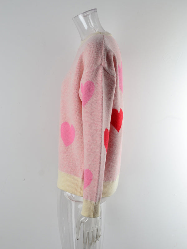 Valentine's Day Heart Round Neck Knitted Sweater kakaclo