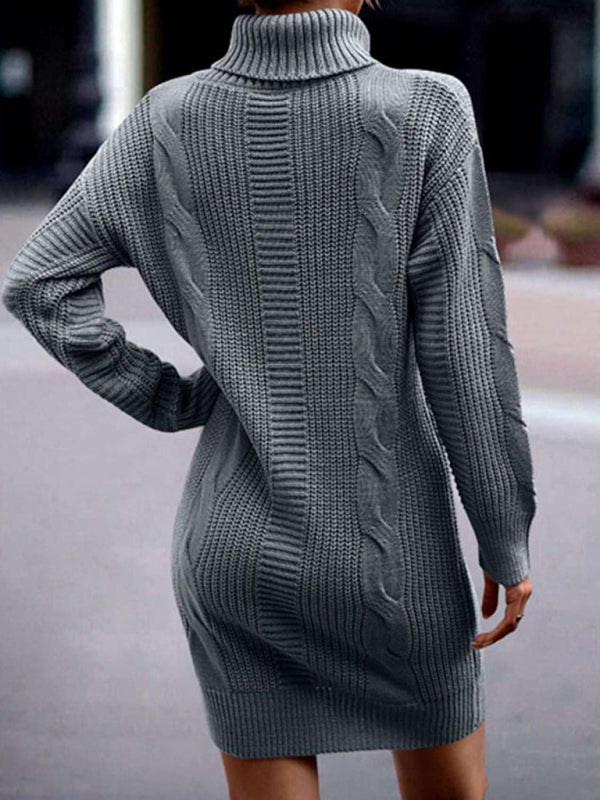 Blue Zone Planet | Turtleneck Long Sleeve Midi Sweater Dress BLUE ZONE PLANET