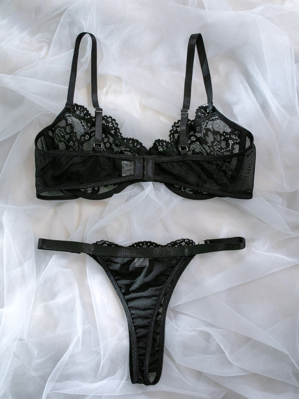 New lace erotic lingerie sexy low waist steel ring lace split two-piece set kakaclo