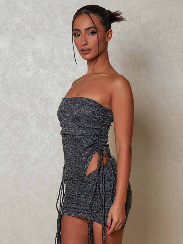 Blue Zone Planet | hip-hugging skirt drawstring lace-up slim skirt two-piece set BLUE ZONE PLANET