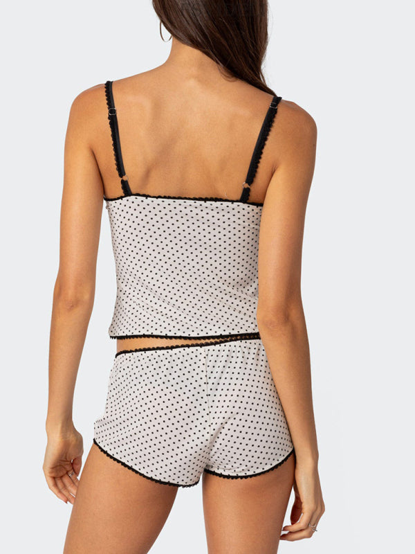 Blue Zone Planet | polka dot print halter top lace splicing shorts two-piece set BLUE ZONE PLANET