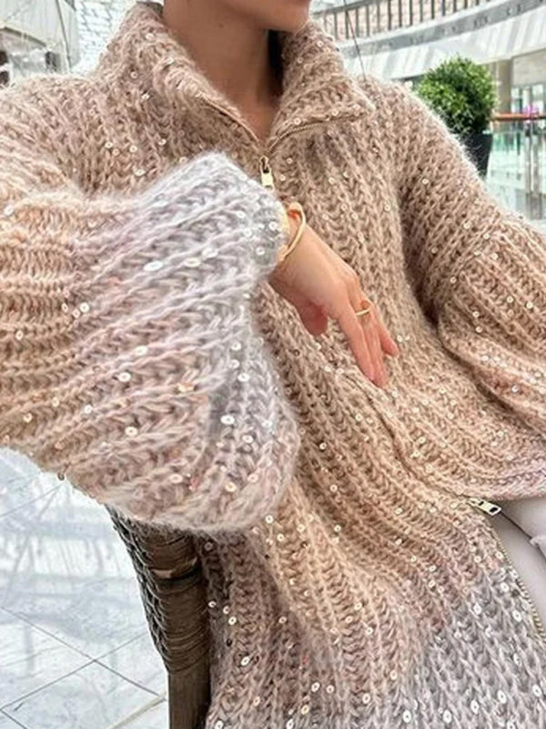 and comfortable sequined V-neck cardigan sweater BLUE ZONE PLANET